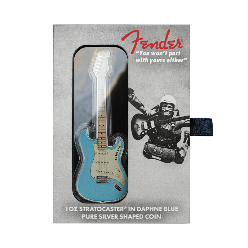 Buy Fender® 1 oz Stratocaster® Shaped Coin in Daphne Blue | Price 
